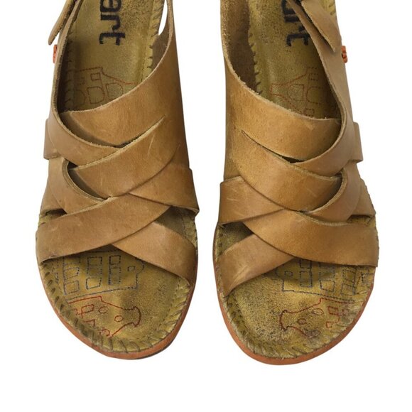 The Art Company Platform Sandals Golden Yellow Leather Wooden Heels Size 39 / 8 - Picture 2 of 12